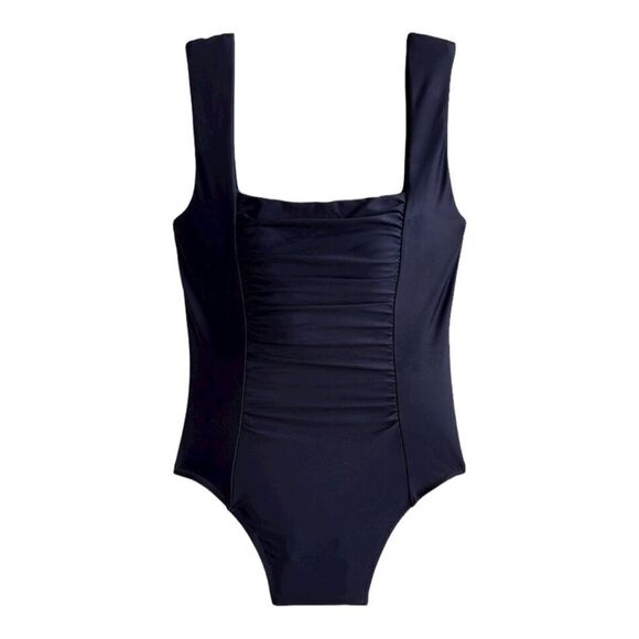 J Crew Swimsuit Size 24 Ruched Squareneck‎ One Piece Navy Blue - Picture 1 of 7
